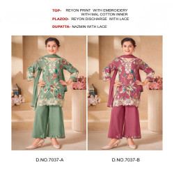 Girls' Embroidered Rayon Palazzo Suit Set with Nazmin Dupatta